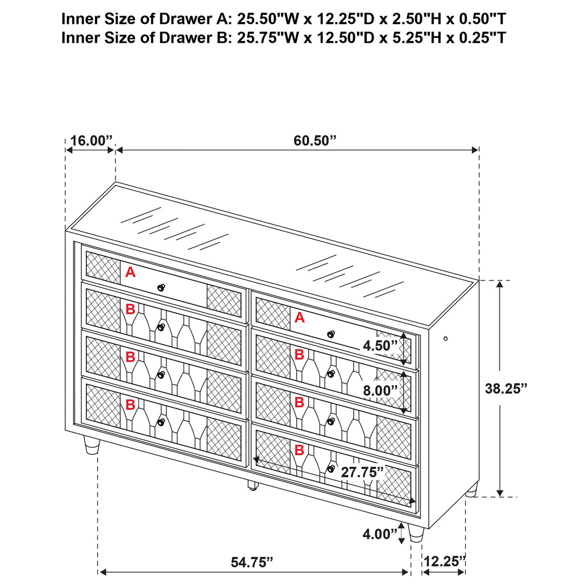 Mika - 8 Drawer LED Dresser