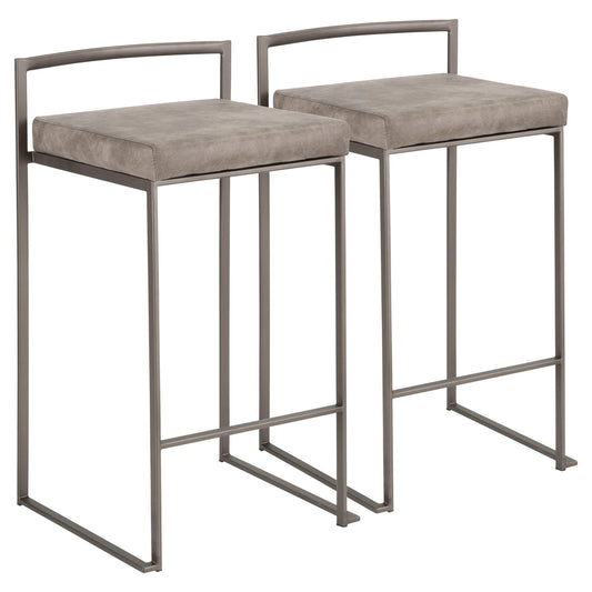 Fuji - Contemporary Stackable Counter Stool (Set of 2) - Antique / Stone