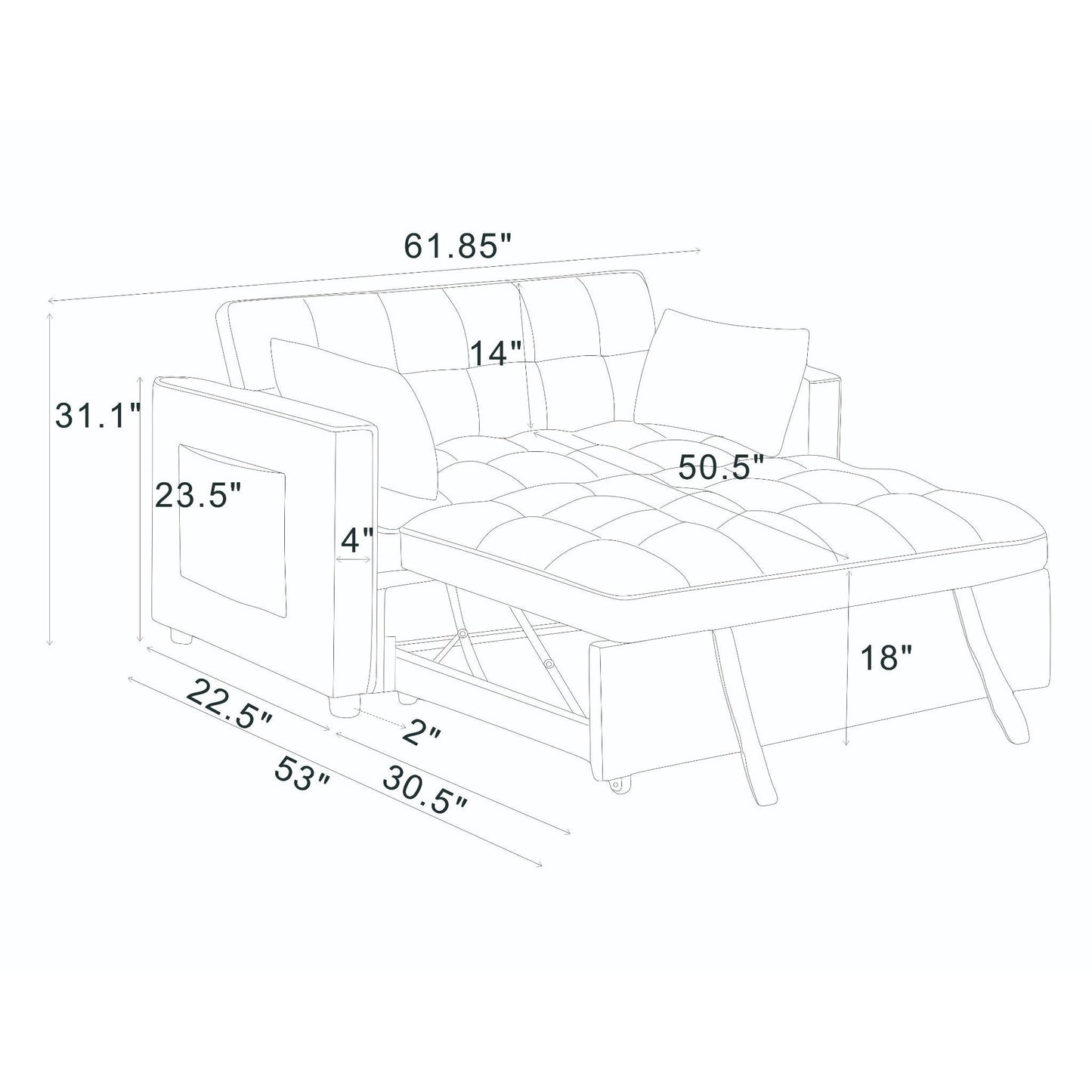 Sienna - Tufted Convertible Sleeper Sofa With Chaise - Gray