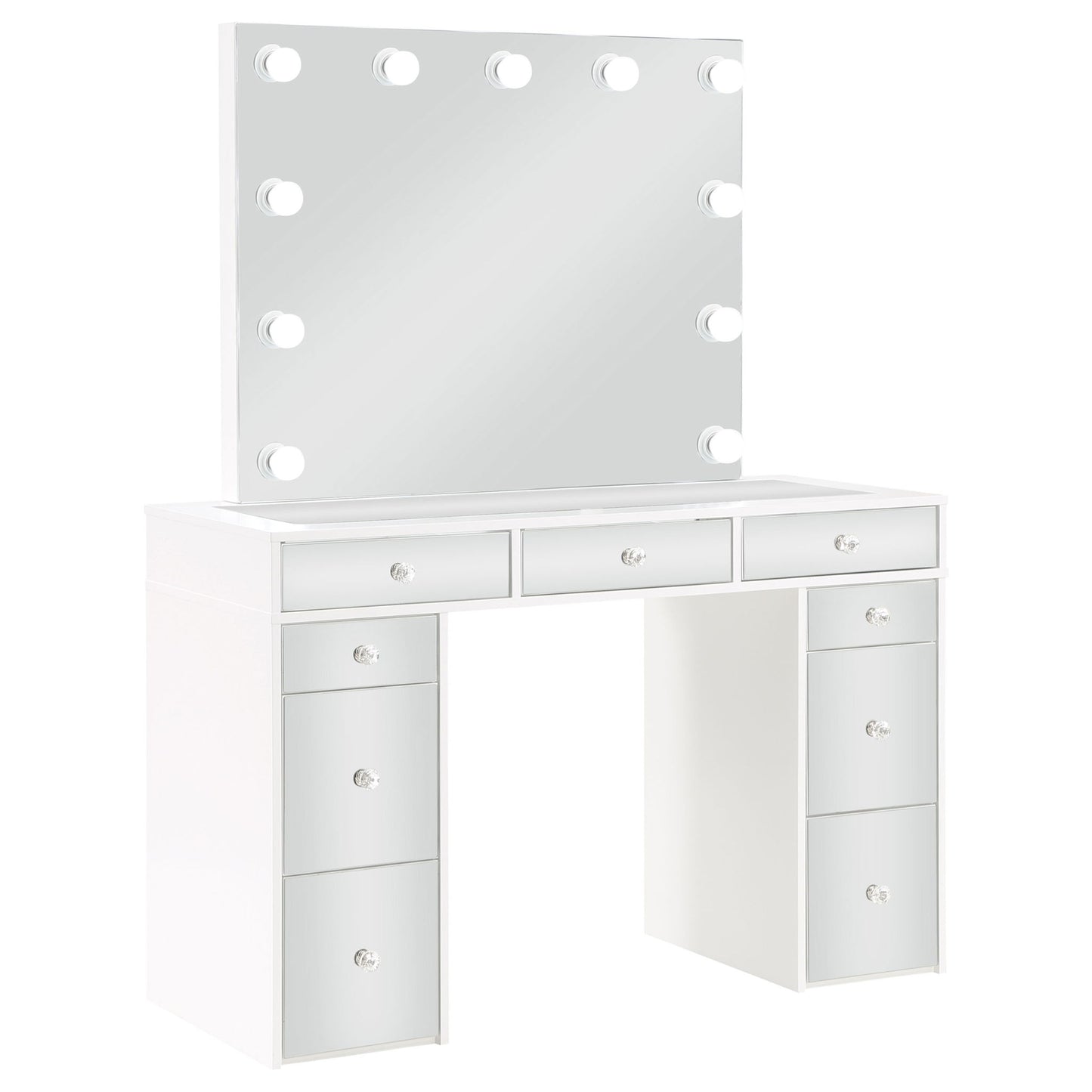 Winona - Makeup Vanity Set With Bulb Lit Mirror And Upholstered Stool - White