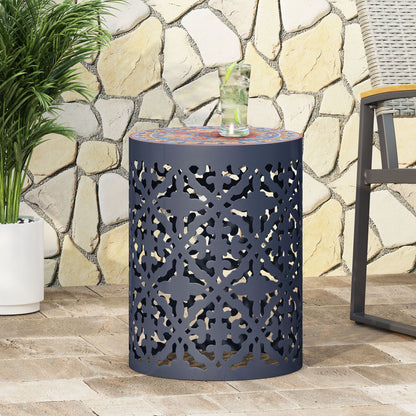 Airy - Outdoor Side Table With Lace Cut Design And Metal Frame