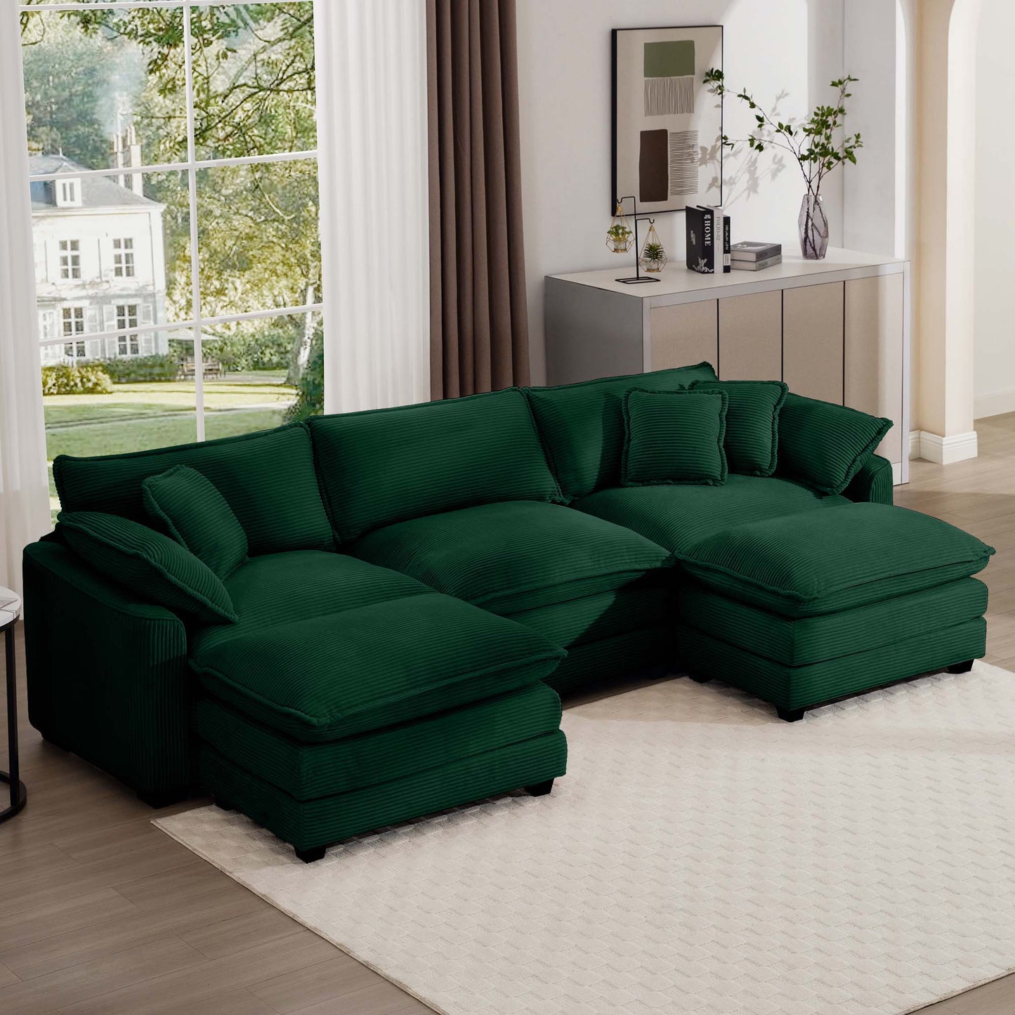 Modern Oversized Modular Cushion Sofa With Ottoman, Low Back, Deep Seating Sofa Set
