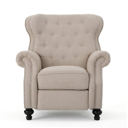 Contemporary Style Push Back Recliner With Button Tufted Stitching And Nailhead Trim