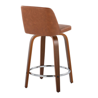 Toriano - Mid Century Modern Fixed Height Counter Stool With Swivel With Round Footrest (Set of 2)