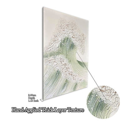 Ocean Wave Wall Art, Textured Canvas Painting With Accents (Set of 2) - Sage Green+Gold