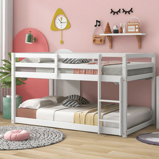 Twin Over Twin Floor Bunk Bed Comfortable - White