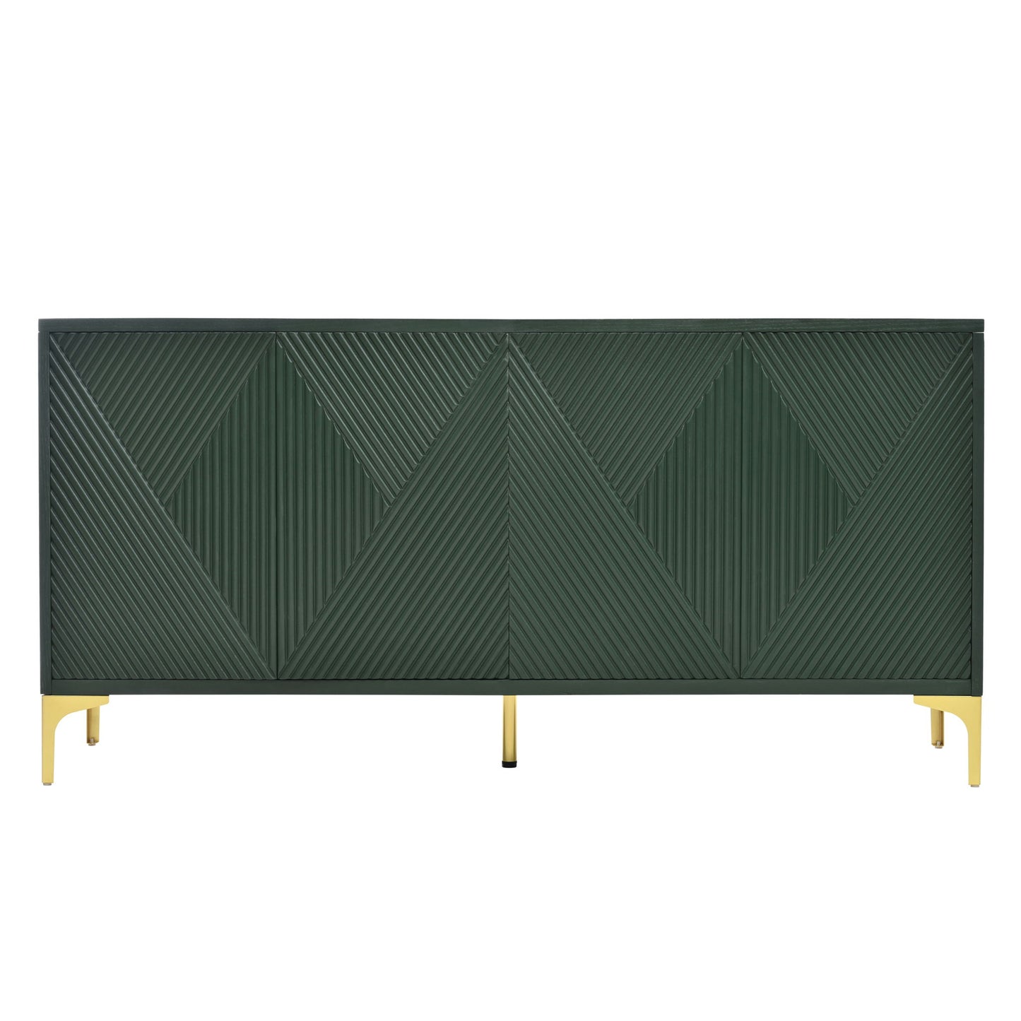 Modern Wood Sideboard Cabinet With Carved Door Panels, Adjustable Shelves, And Sturdy Metal Legs