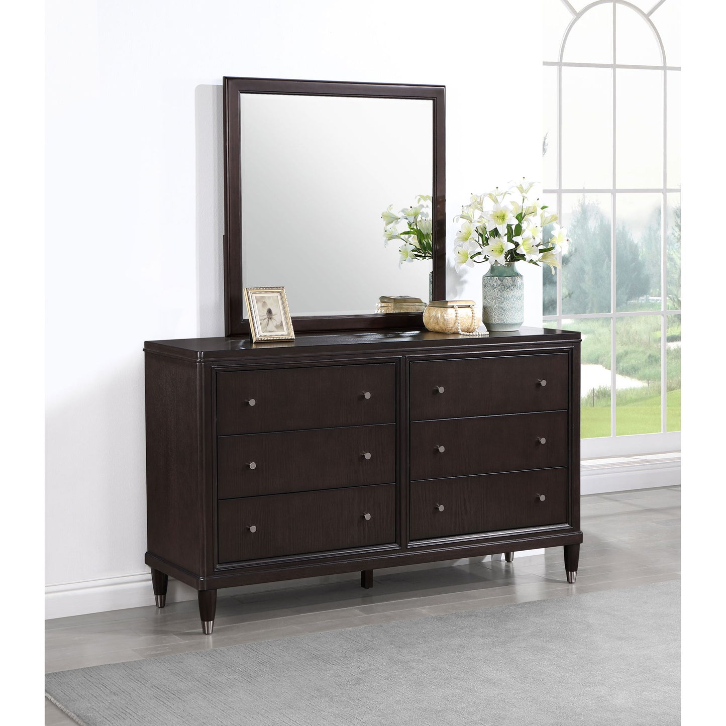 Navarro - 6 Drawer Dresser With Mirror - Brown