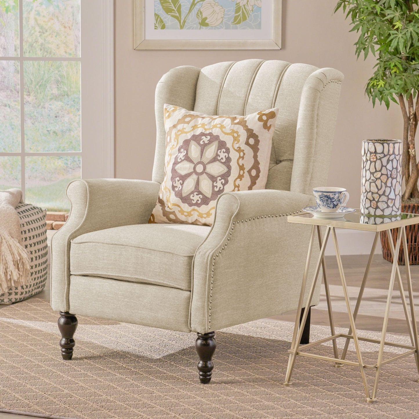Armchair Recliner With Pushback Mechanism And Wingback Design