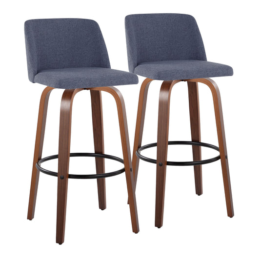 Toriano - Mid Century Modern Fixed Height Barstool Swivel And Round Footrest (Set of 2)