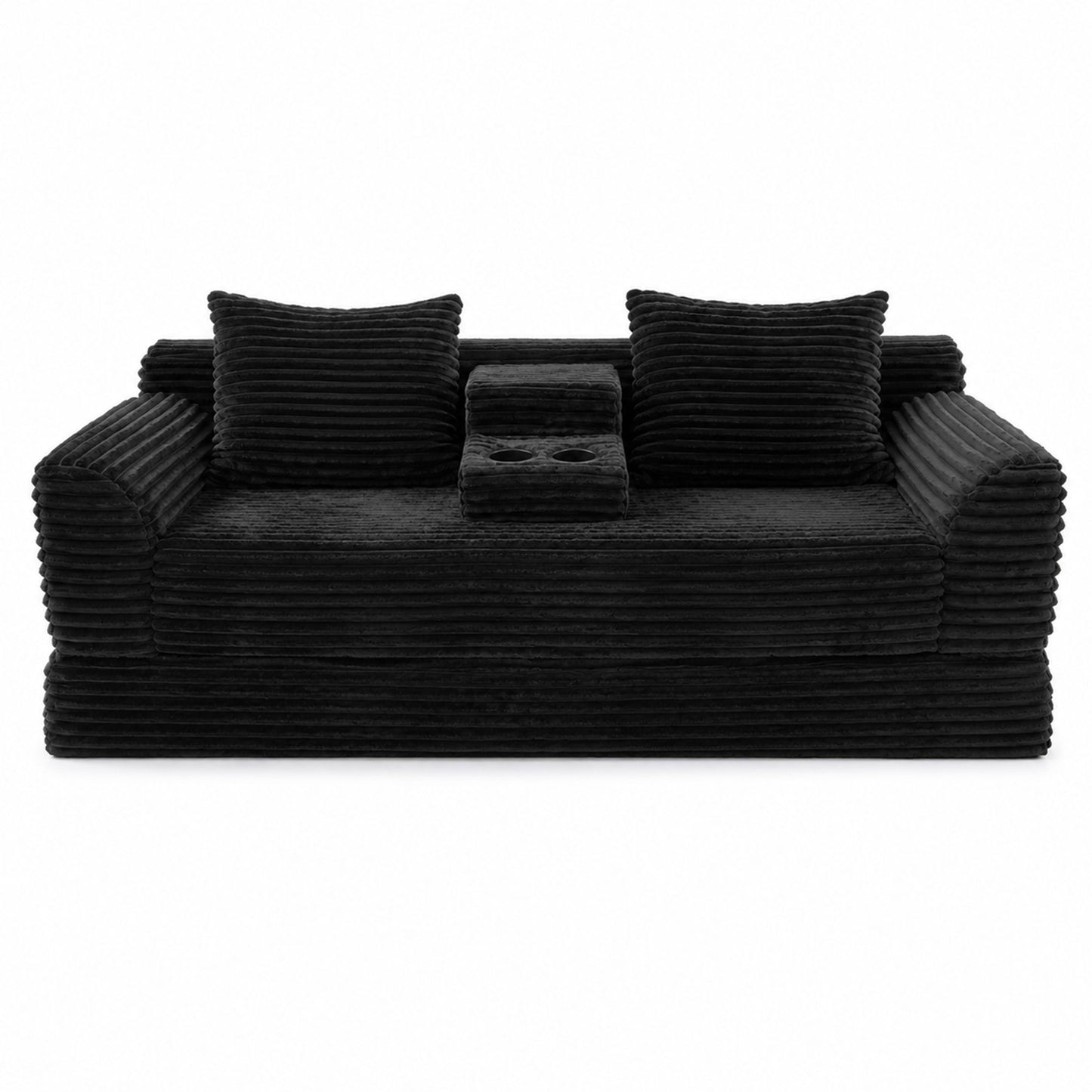 Soft Striped Convertible Sofa Bed, Dual Use Lounge Couch With Cup Holders And Pillows