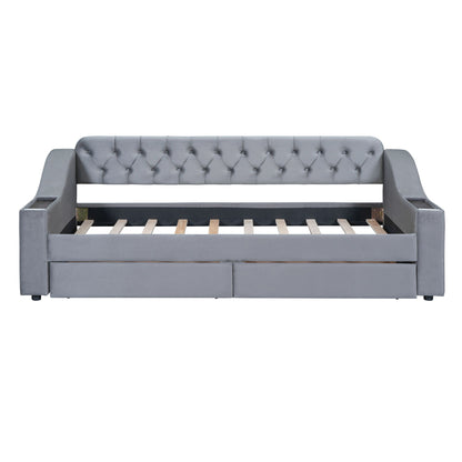 Upholstered Daybed With Storage Armrests And USB Port