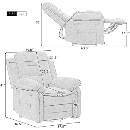 Massage Recliner Power Lift Chair For Elderly With Adjustable Massage And Heating Function, Recliner Chair With Infinite Position And Side Pocket For Living Room