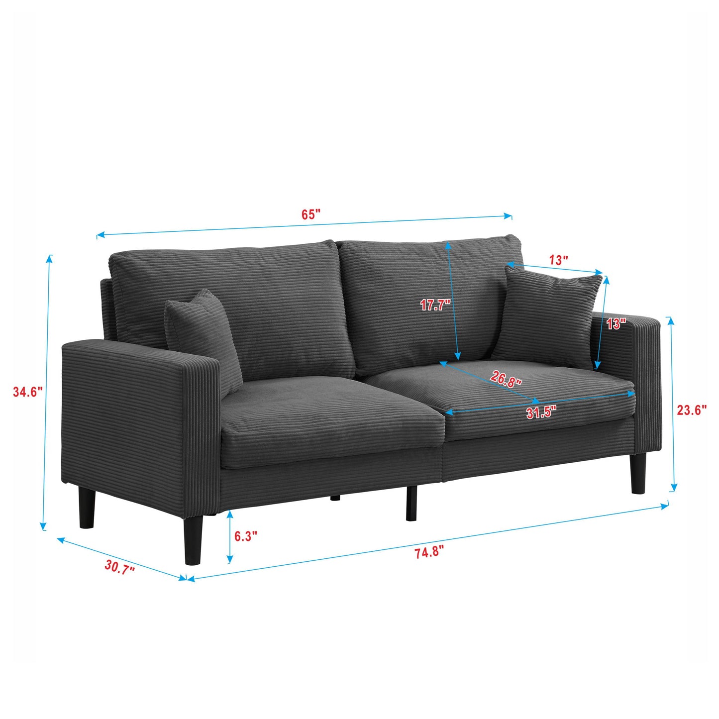 Modern Upholstered 2 Piece Sofa Set With 3 Seater And 2 Seater