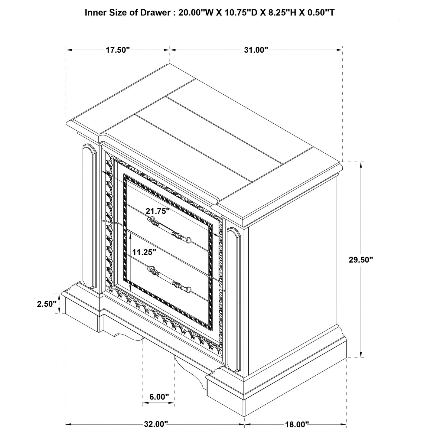 2 Drawer Nightstand With Dual USB Charging Ports - Vintage