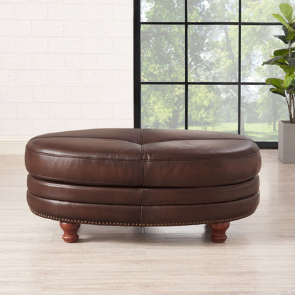 Belfast - Top Grain Leather Oval Ottoman