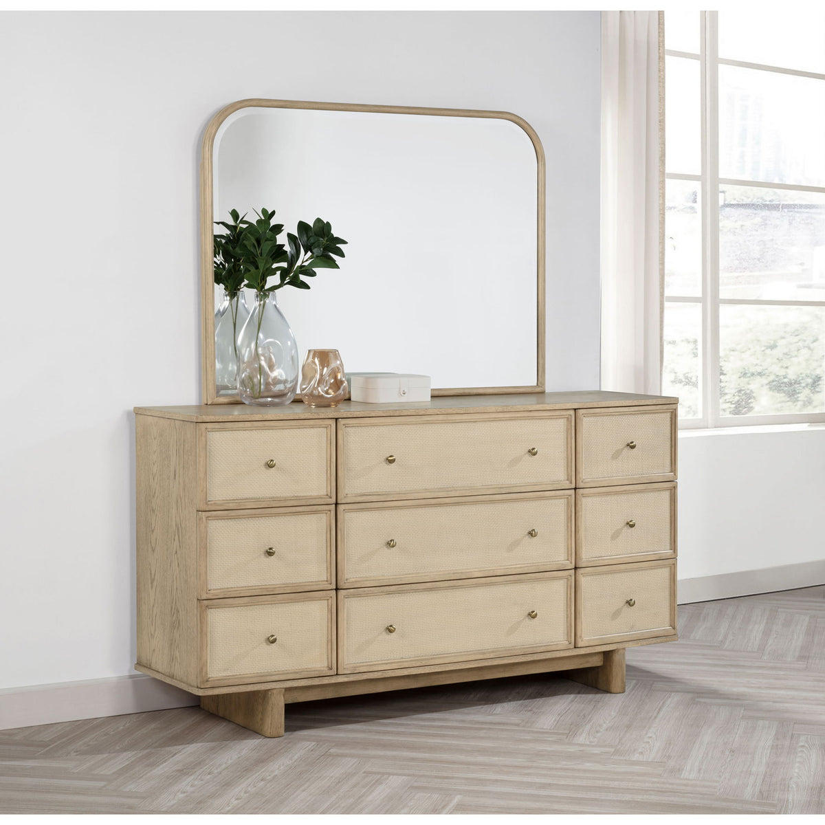 Kimpton - 9 Drawer Dresser With Mirror - Beige