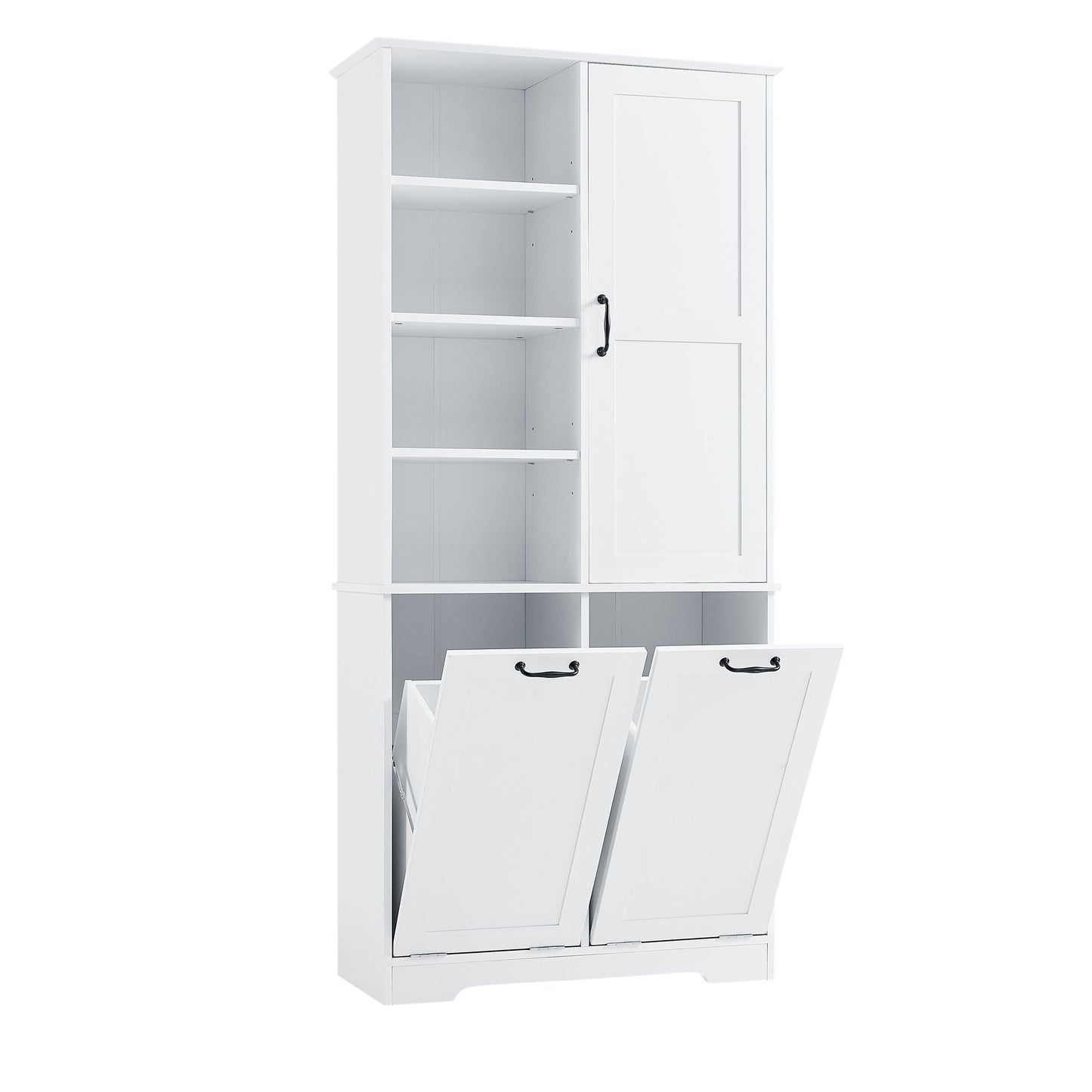 Freestanding Bathroom Storage Cabinet With Doors And Drawers, Adjustable Shelves, Tilt-Out Laundry Hamper