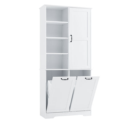 Freestanding Bathroom Storage Cabinet With Doors And Drawers, Adjustable Shelves, Tilt-Out Laundry Hamper
