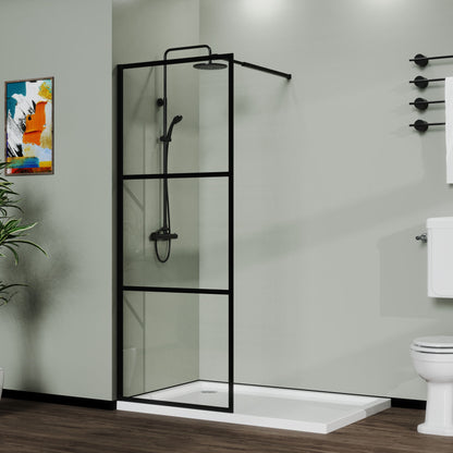 Shower Screen Door Walk In Wet Room, 3 Panel Style - Black