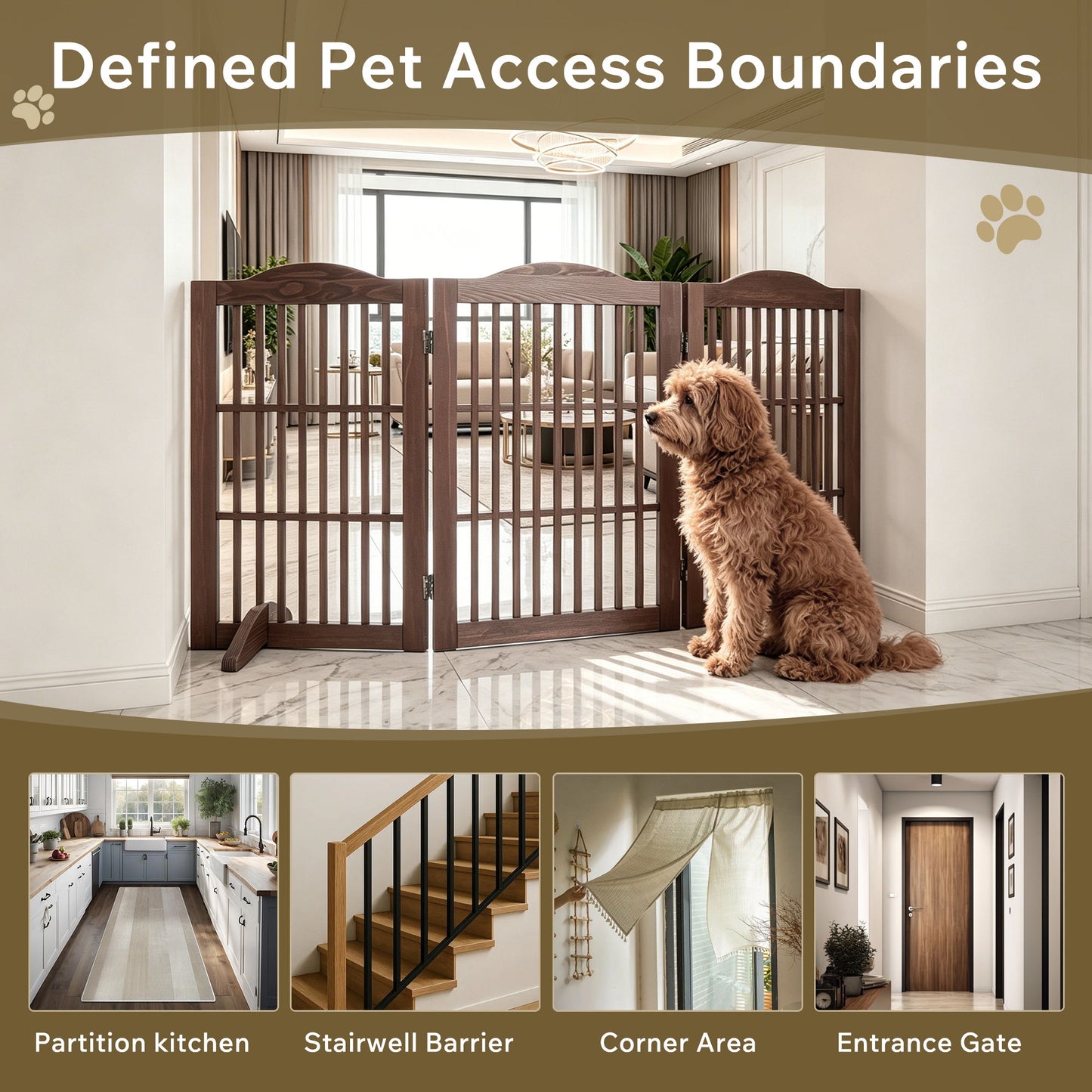 Freestanding Foldable Pet Gate For Dogs - Brown