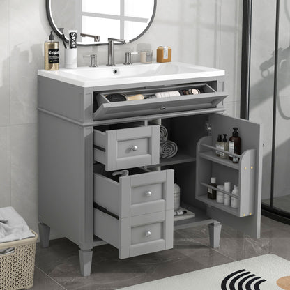 Bathroom Vanity With Top Sink, 2 Drawers And Tip Out Drawer, Rectangular Design