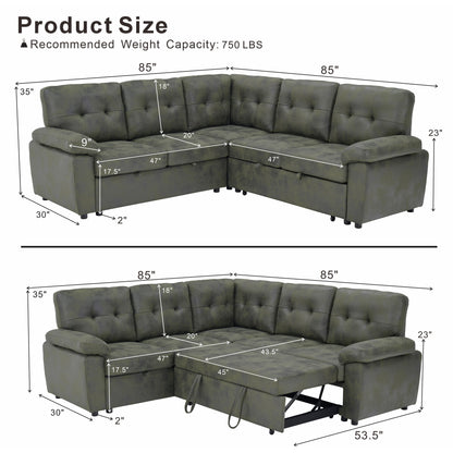 Convertible Sectional Sofa Bed & Pull Out Sleeper And Storage
