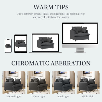 Oversized Single Seat Sofa Module For Modular Sectional Wide Seat, Armchair With Pillows Modern Upholstered Comfy Single Couch Lounge