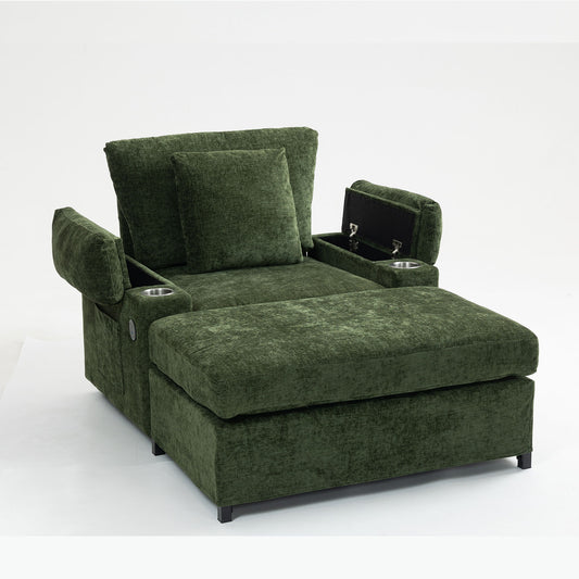 Fabric Sofa Bed With Cupholders And USB Charging Ports Chair For Living Room