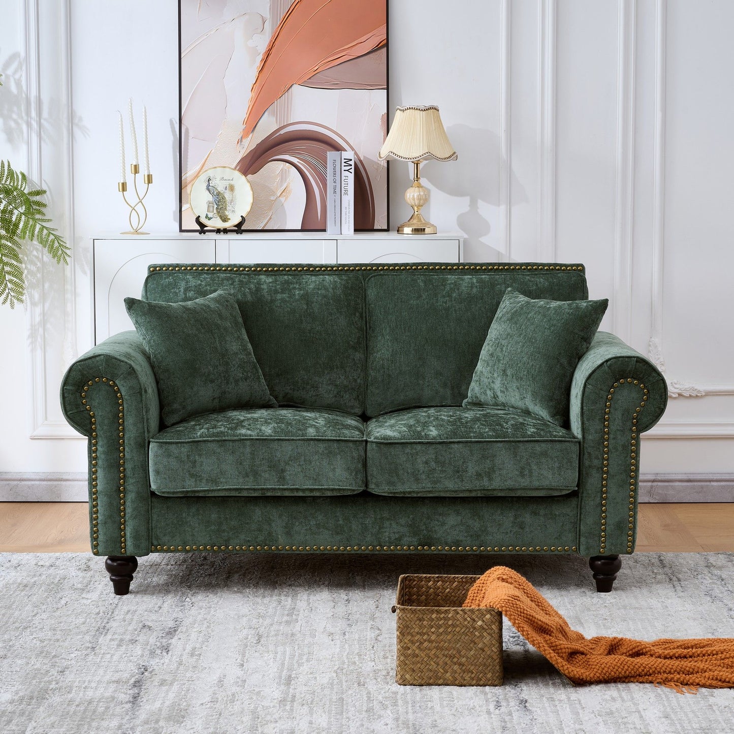 2 Seater Sofa With Rolled Arms, Tufted Upholstered Couch