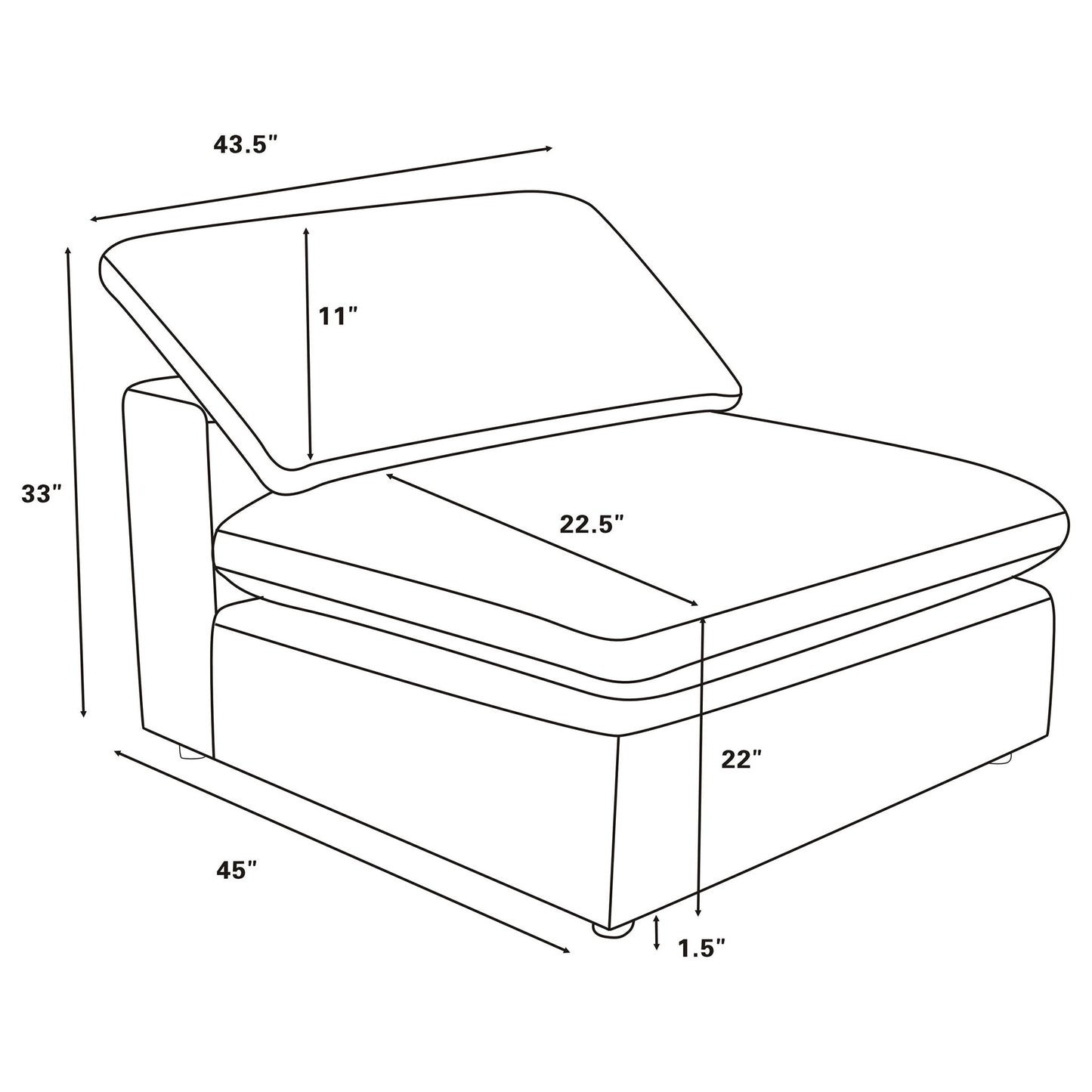 Segoura - Upholstered Armless Chair With Pillow Back, Living Room - Gray