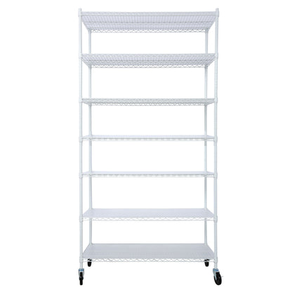 7 Tier Metal Shelf Wire Shelving Unit, 2450Lbs Heavy Duty Adjustable Storage Rack With Wheels & Shelf Liners For Closet Kitchen Garage Basement Commercial Shelving