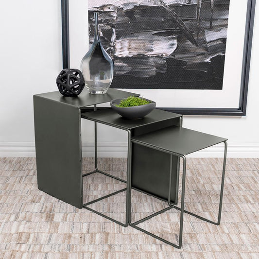 Imez - 3 Piece Rectangular Metal Nesting Table Set - Gray