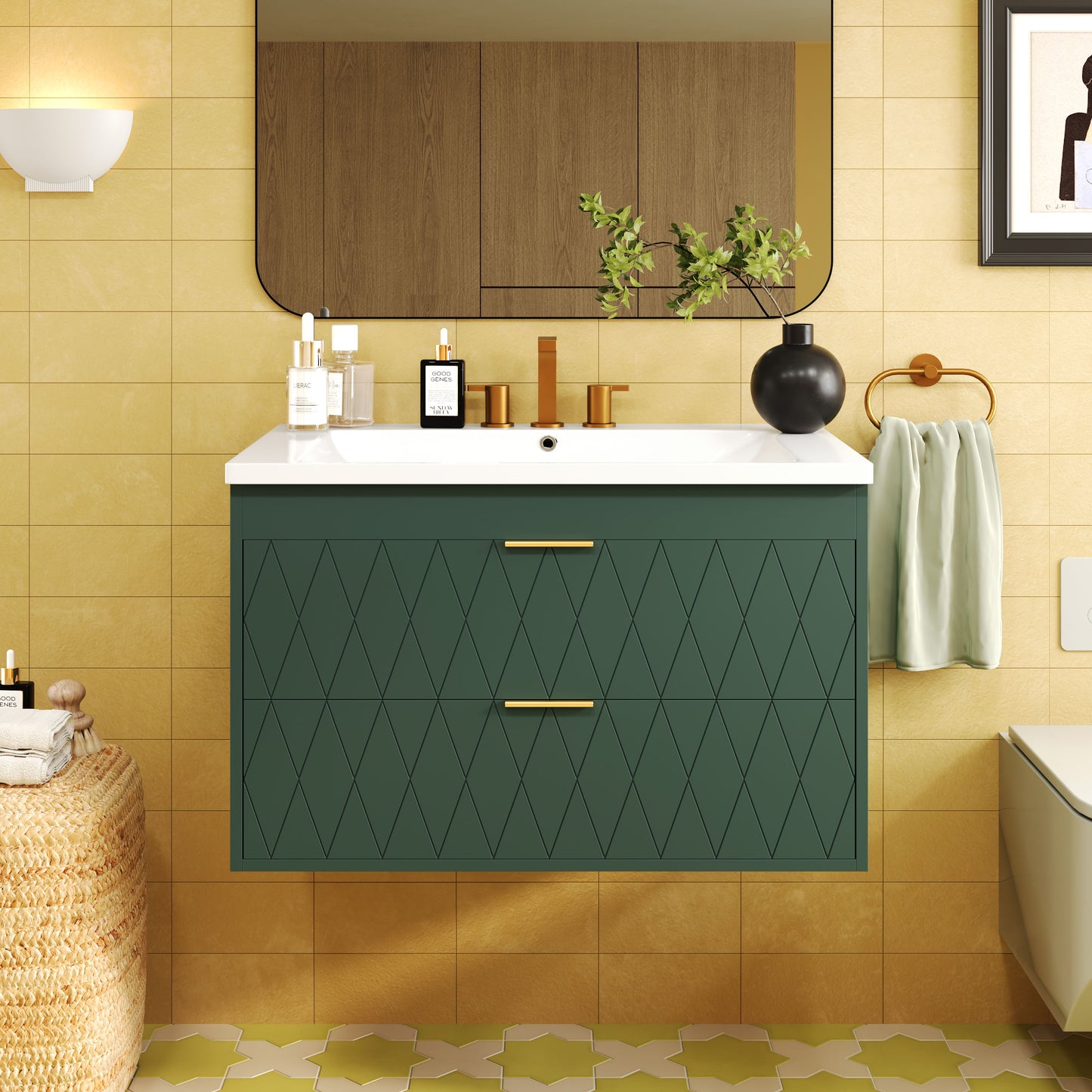 Wall Mounted Bathroom Vanity With Resin Sink, Floating Bathroom Storage Cabinet With 2 Drawers
