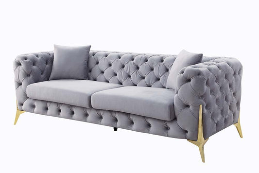 Jelanea - Sofa With 2 Pillows - Gray Velvet & Gold