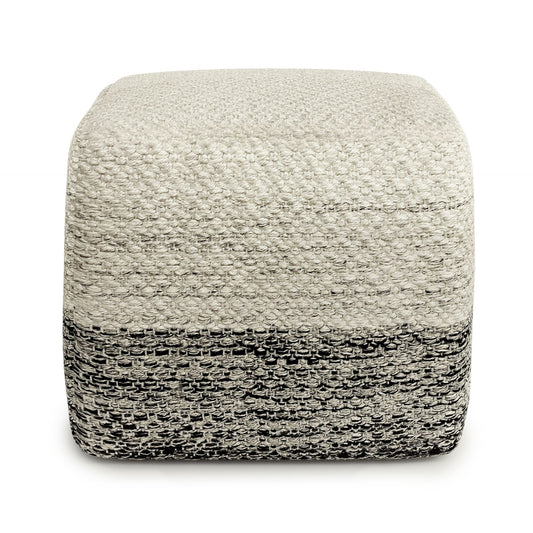 Macie - Square Woven Outdoor / Indoor Pouf - Gray / White