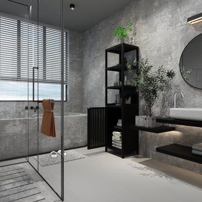 Storage Cabinet With Tall Linen Tower, Multifunctional For Bathroom