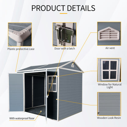 Resin Outdoor Storage Shed Waterproof Shed With Floor & Two Windows & Lockable Door, Tool Shed For Garden, Patio, Backyard