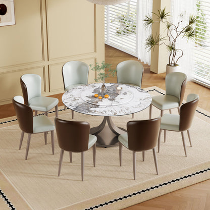 Modern Round Dining Table With 360° Rotating Lazy Susan Scratch & Chairs