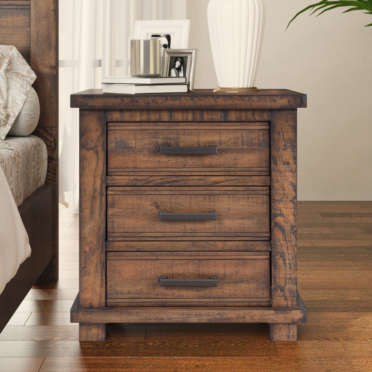 Drawer Reclaimed Solid Wood Framhouse Nightstand - Natural