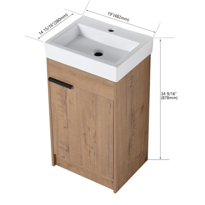 18" Bathroom Vanity With Top Sink, With Soft Closing Doors And Adjustable Interior Shelves - Imitative Oak