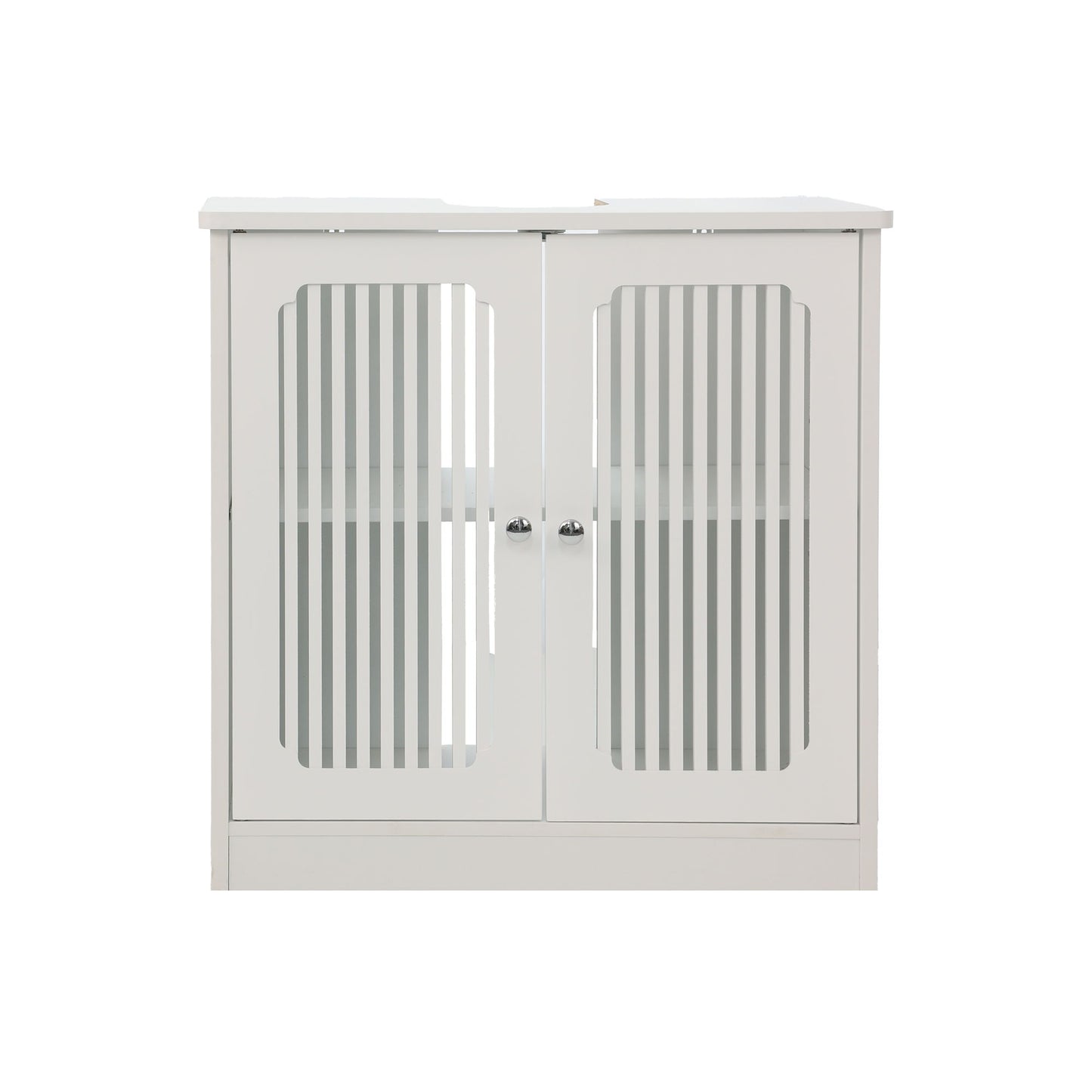 Louvered Double Door Floor Standing Bathroom Vanity Cabinet With Adjustable Shelf - White