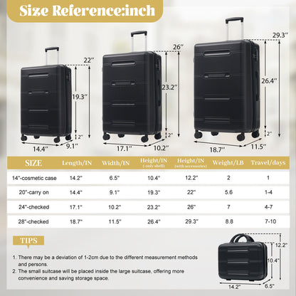 6 Piece Lightweight Hardshell Luggage Set With Double Spinner Wheels, Password Lock