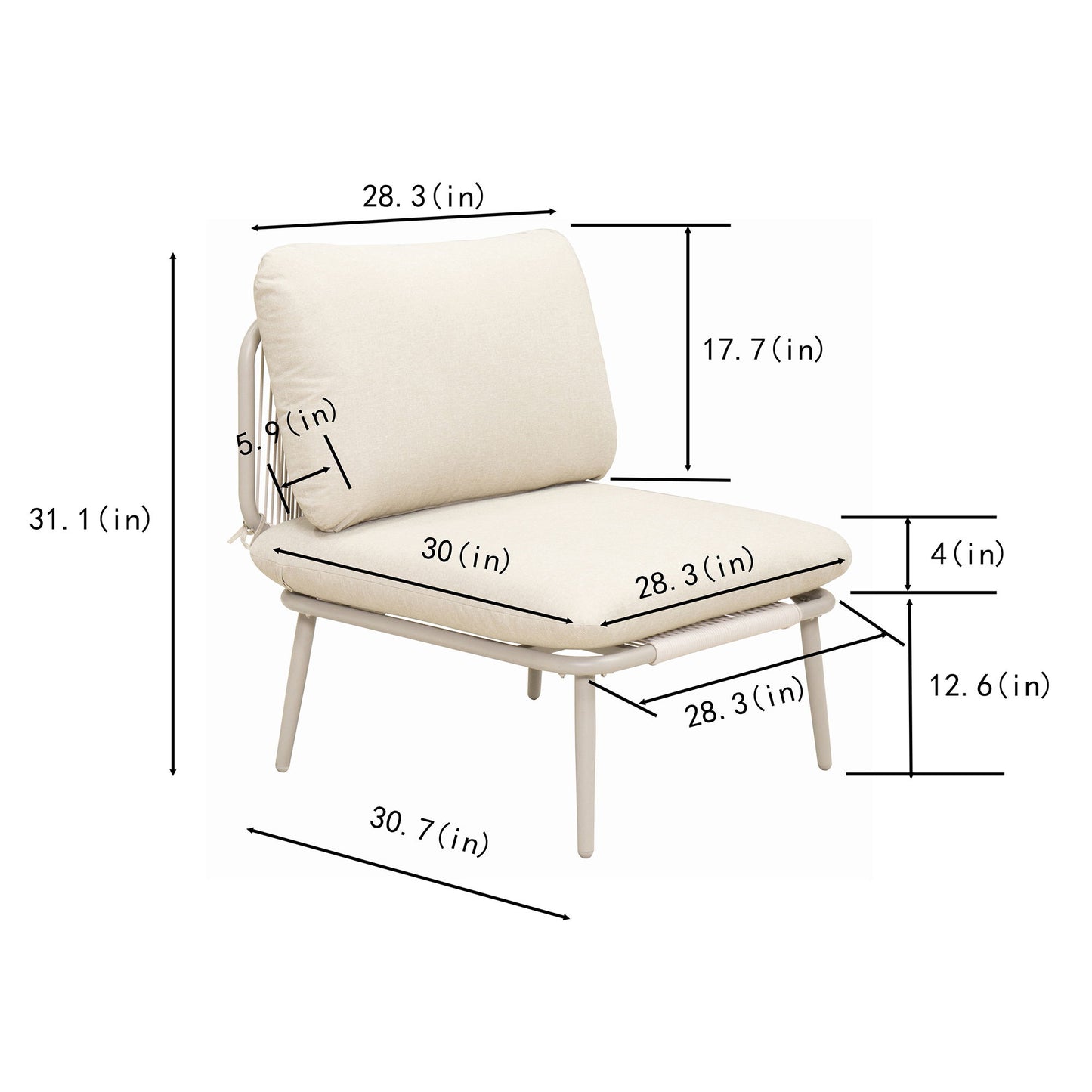 Modular Patio Armless Sofa Chair With Thick Cushion - Off White