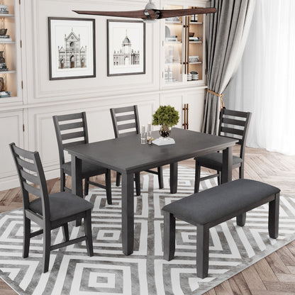 Dining Room Table And Chairs With Bench, Rustic Wood Dining Set (Set of 6) - Gray