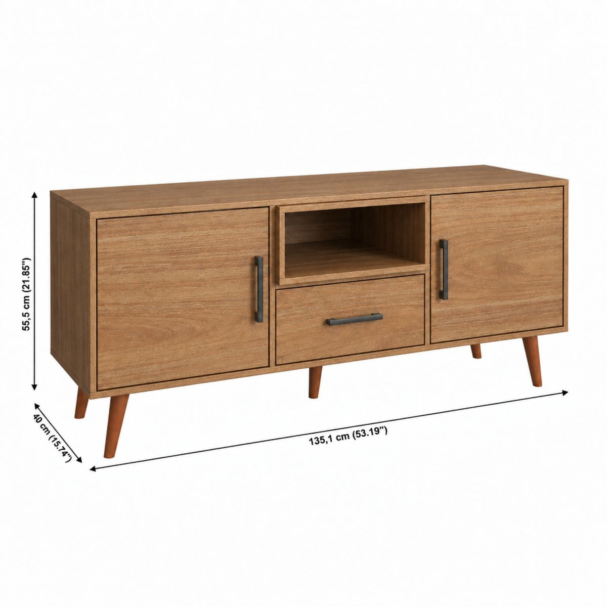 TV Stand For TVs Up To 60" With 2 Doors, 1 Drawer And 1 Open Shelf - Oak