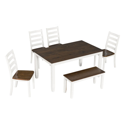 6 Piece Dining Set With 4 Upholstered Chairs & Bench - Walnut