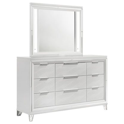 9 Drawer Dresser With LED Mirror, Touch Activated Lighting - White