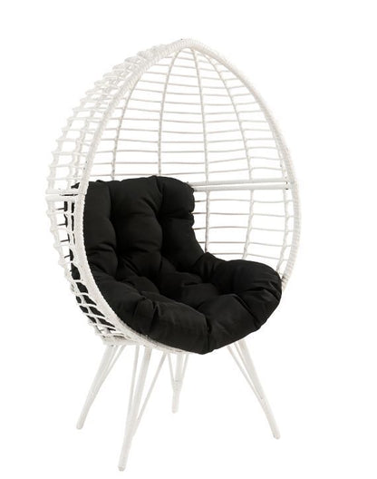 Galzed - Patio Lounge Chair - Black Fabric & White Wicker