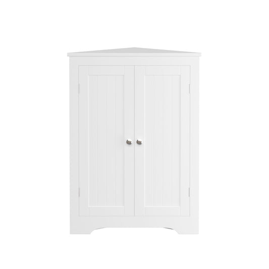 Corner Cabinet With 2 Doors And Adjustable Shelves, Freestanding Narrow Storage Organizer For Bathroom - White